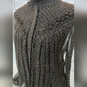 Caballero Anthropologie Sheer Black 100% Silk Medium Blouse
